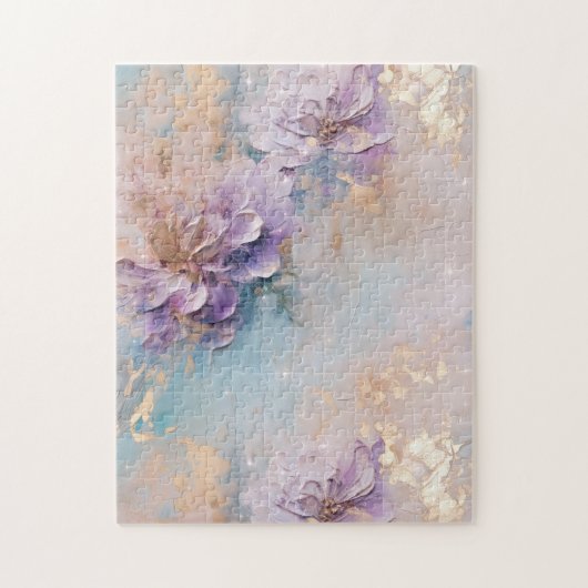 Feminine Lila Blue und Gold Floral Puzzle (Vertikal)
