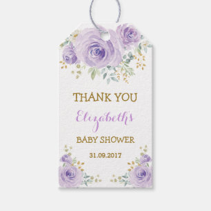 Feminine lila goldene Aquarell-Rosen Partygeschenk Geschenkanhänger