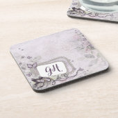 Feminine Lila Lilac Floral Mit Monogramm Getränkeuntersetzer (Linke Seite)