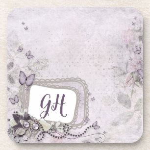 Feminine Lila Lilac Floral Mit Monogramm Getränkeuntersetzer