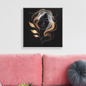 Feminine Line Art with Golden Leaf Flow Leinwanddruck (Insitu (Wohnzimmer))