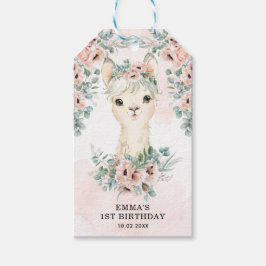Feminine Llama Blush Pink Blumengrün Geburtstag Geschenkanhänger