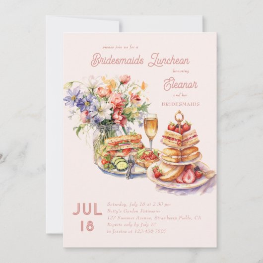 Feminine Lunch Blume Bridesmaids Einladung (Vorderseite)
