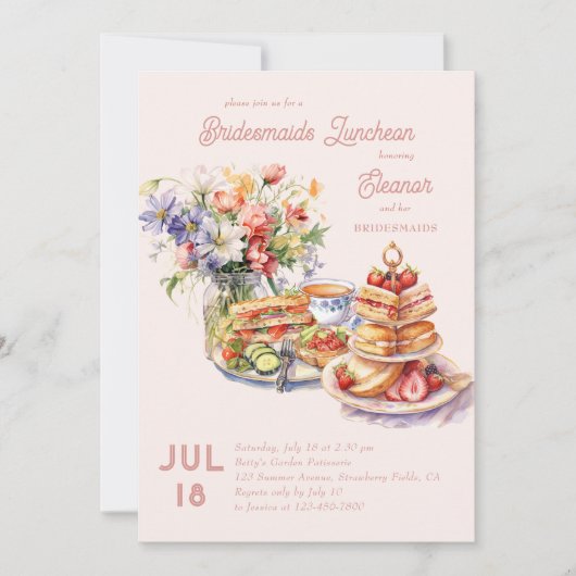 Feminine Lunch Blume Bridesmaids Einladung (Vorderseite)