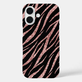 Feminine Luxury Black Rose Gold Klasse Zebra Print iPhone 16 Hülle