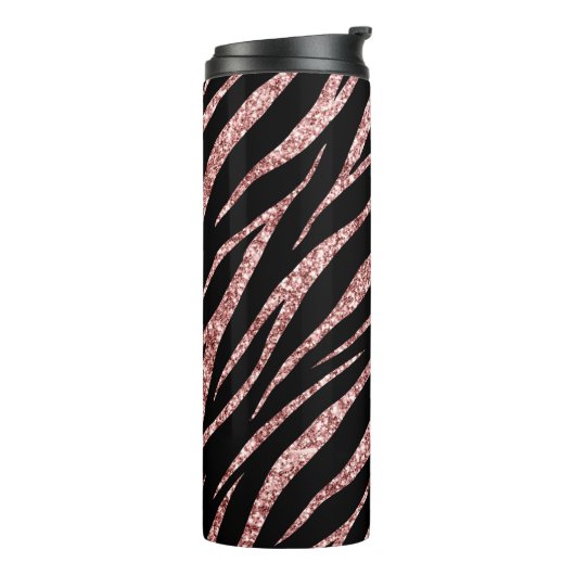 Feminine Luxury Black Rose Gold Klasse Zebra Print Thermosbecher (Nach links gedreht)