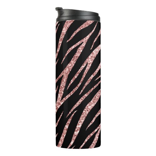 Feminine Luxury Black Rose Gold Klasse Zebra Print Thermosbecher (Nach rechts gedreht)