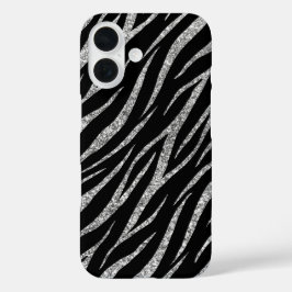 Feminine Luxury Black & Silver Klasse Zebra Print iPhone 16 Hülle