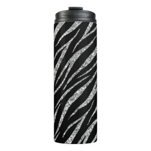 Feminine Luxury Black & Silver Klasse Zebra Print Thermosbecher