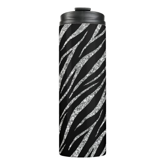 Feminine Luxury Black & Silver Klasse Zebra Print Thermosbecher (Vorderseite)