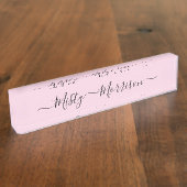 Feminine Minimalistisch Modern Pink Script Individ Namensplakette (Seite)