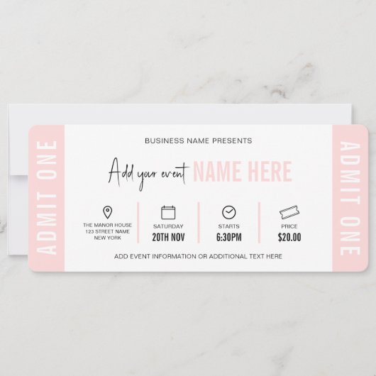Feminine Modern Event Ticket Company Gift Voucher Einladung (Vorderseite)