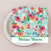 Feminine Moderne farbenfrohe Blume Rose Quadratische Visitenkarte