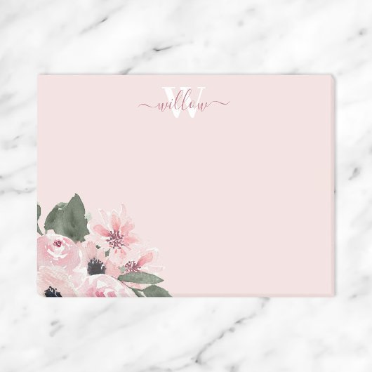 Feminine Moderne Monogramm Pink Floral Post-It Not Post-it Klebezettel
