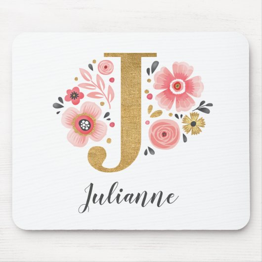 FEMININE MONOGRAM ANFANGS Pink Gold Letter J Mousepad (Vorne)