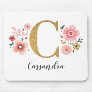 Feminine Monogram, erster rosa Goldbrief C Mousepad