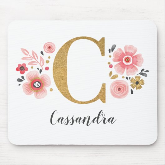 Feminine Monogram, erster rosa Goldbrief C Mousepad (Vorne)