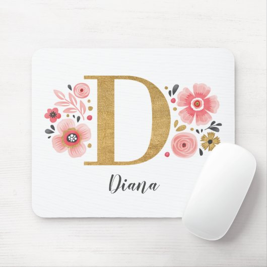 Feminine Monogram, erster rosa Goldbrief D Mousepad (Mit Mouse)
