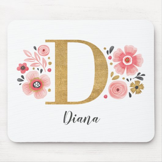 Feminine Monogram, erster rosa Goldbrief D Mousepad (Vorne)
