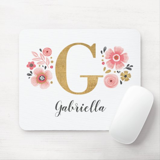 Feminine Monogram, erster rosa Goldbrief G Mousepad (Mit Mouse)