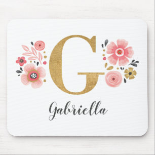 Feminine Monogram, erster rosa Goldbrief G Mousepad