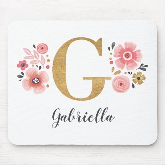 Feminine Monogram, erster rosa Goldbrief G Mousepad (Vorne)