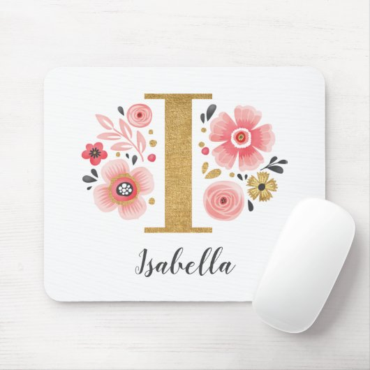 Feminine Monogram, erster rosa Goldbrief i Mousepad (Mit Mouse)