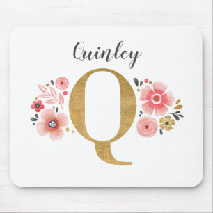 Feminine Monogram, erster rosa Goldbrief Q Mousepad