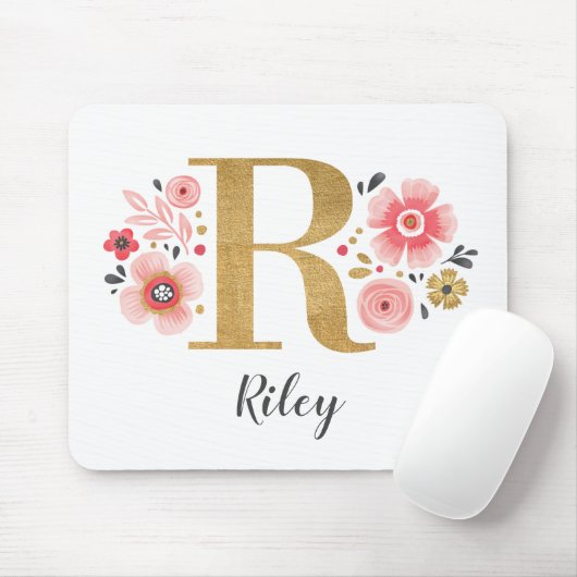 Feminine Monogram, erster rosa Goldbrief R Mousepad (Mit Mouse)