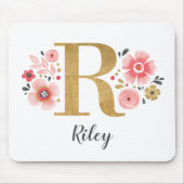 Feminine Monogram, erster rosa Goldbrief R Mousepad (Vorne)