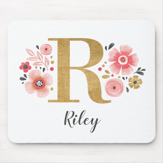 Feminine Monogram, erster rosa Goldbrief R Mousepad (Vorne)