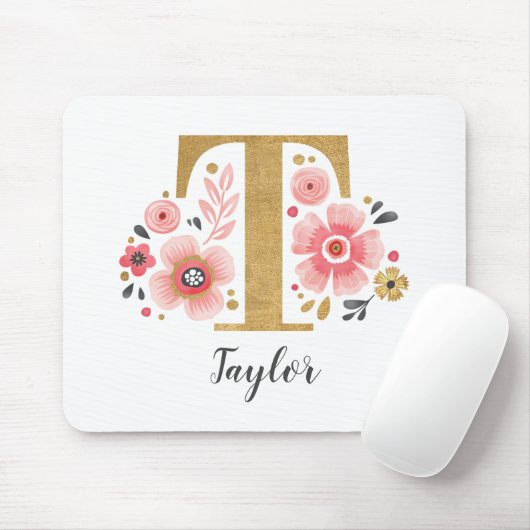 Feminine Monogram, erster rosa Goldbrief T Mousepad (Mit Mouse)