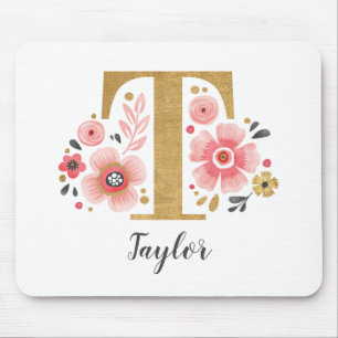 Feminine Monogram, erster rosa Goldbrief T Mousepad