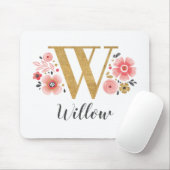 Feminine Monogram, erster rosa Goldbrief W Mousepad (Mit Mouse)