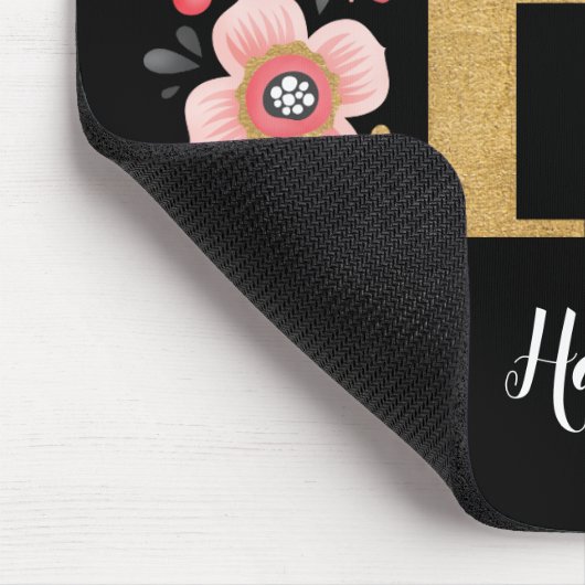 Feminine Monogram Initial Pink Black Letter H Mousepad (Ecke)