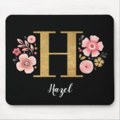 Feminine Monogram Initial Pink Black Letter H Mousepad (Vorne)