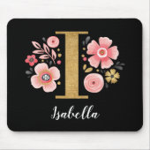 Feminine Monogram, Initial Pink Black Letter I Mousepad (Vorne)
