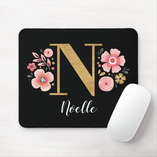 Feminine Monogram Initial Pink Black Letter N Mousepad (Mit Mouse)