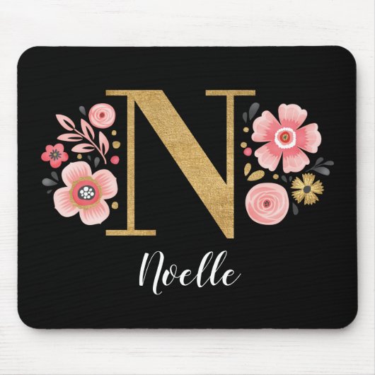 Feminine Monogram Initial Pink Black Letter N Mousepad (Vorne)