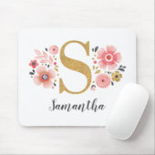 Feminine Monogram, Initial Pink Gold Letter S Mousepad (Mit Mouse)