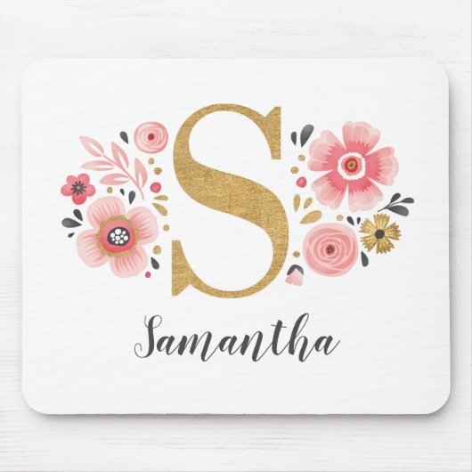 Feminine Monogram, Initial Pink Gold Letter S Mousepad (Vorne)