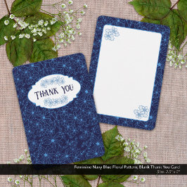 Feminine Navy Blue Floral Pattern, Blank Dankeskarte