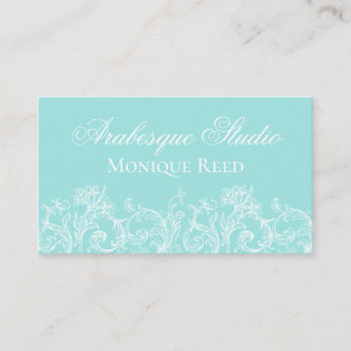 Feminine Ornamental Aqua & White Business Card Visitenkarte