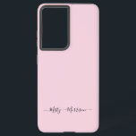 Feminine Pastel Pink mit Script-Individuelle Name Samsung Galaxy Hülle<br><div class="desc">Ein schlichtes, stylisches individuelle Name-Typografie-Design in einem lässigen Skript-Schriftart in schwarz auf pastellfarbenem Rosa. Das perfekte Element für den trendigen Minimalisten. Ein auf Trend maßgeschneidertes Geschenk oder Accessoire für jeden Anlass. Debra Valencia, eine visionäre Oberflächenmuster-Künstlerin, Produktdesignerin und Unternehmerin mit Leidenschaft für Weltreisen, Handwerkstraditionen, Pop-Kunst und Mode-Trend, hat ihren eigenen Stil...</div>