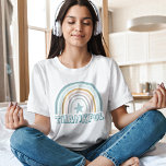 Feminine Pastel Rainbow Star Typography Thankful T-Shirt<br><div class="desc">This feminine design has a rainbow illustration in soft pastel shades of teal,  soft yellow and pink with a star motif in the center,  and teal typography Thankful in a funky style filled with polka dots..</div>