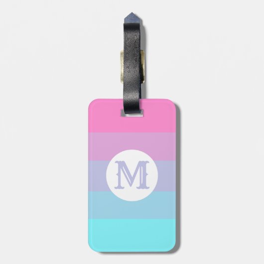 Feminine Pastellfarben Streifen Monongramm Gepäckanhänger (Rückseite vertikal)