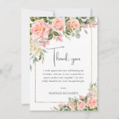 Feminine Peach Pink Rose Floral Geburtstag Dankeskarte (Vorderseite)