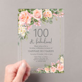 Feminine Peach | Roses Floral 100. Geburtstag Acryleinladungen (Insitu (Handheld))