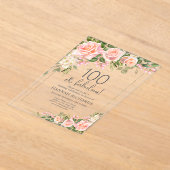 Feminine Peach | Roses Floral 100. Geburtstag Acryleinladungen (Ablage )