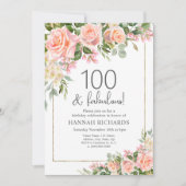 Feminine Peach | Roses Floral 100. Geburtstag Einladung (Vorderseite)